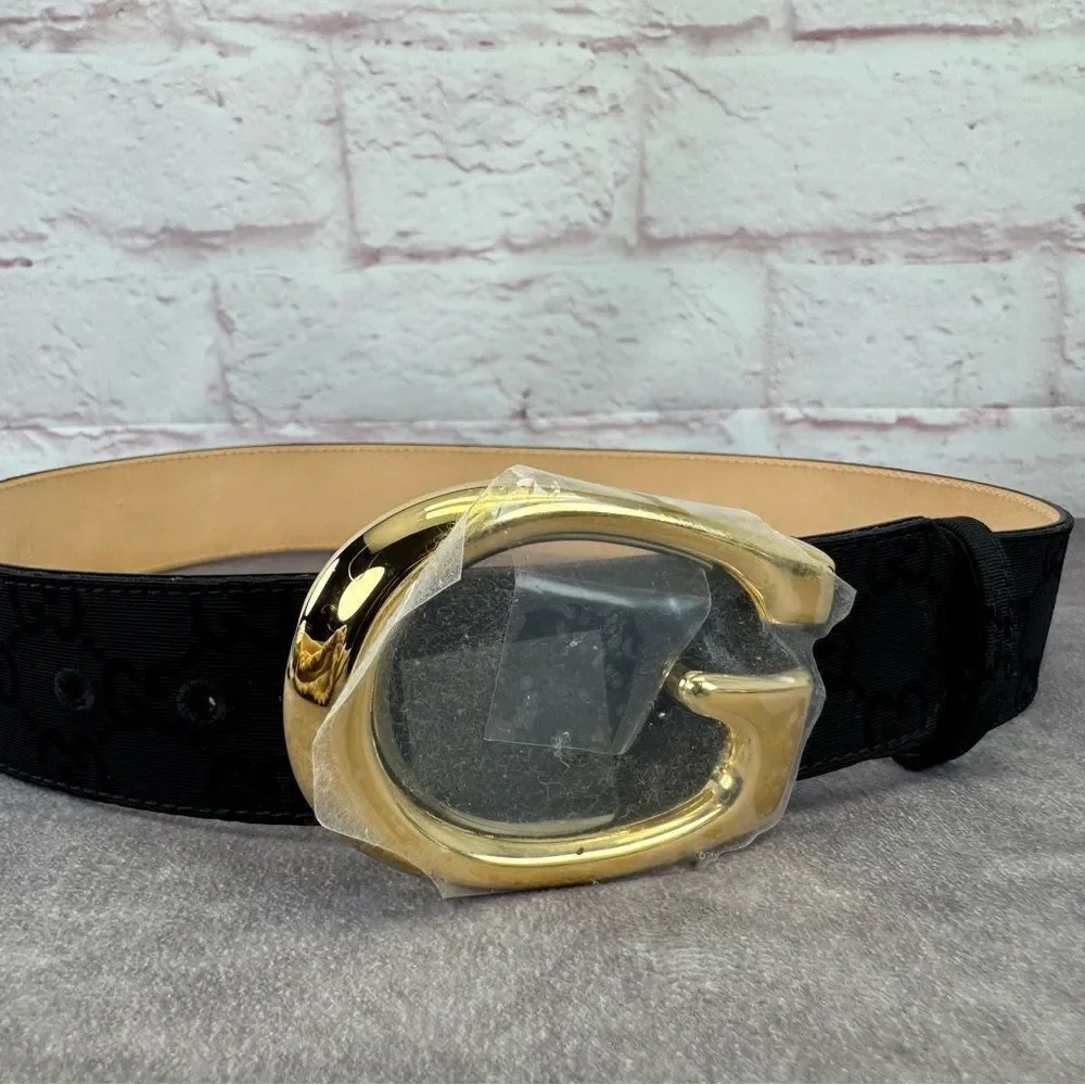 NEW Gucci Black GG Monogram Lurex Canvas Belt - Picture 4 of 13